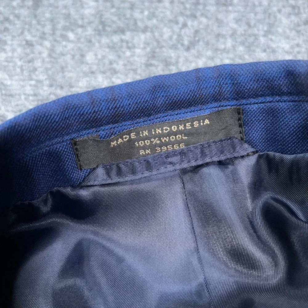 Petrocelli Soren Sport Coat Mens 46L Plaid 100% Wool Blue Glen Check Blazer Work
